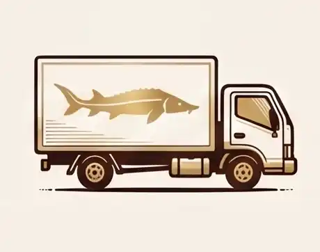 Illustration of a direct-to-consumer delivery refrigerated truck transporting fresh caviar.